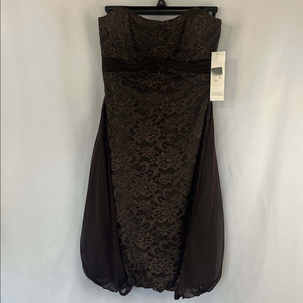 Badgley Mischka 100% Silk Strapless Dress with Train - Size 2 / NWT